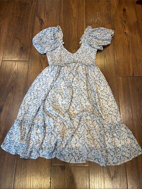 Final Touch Blue Floral Babydoll Dress with Puff Sleeves